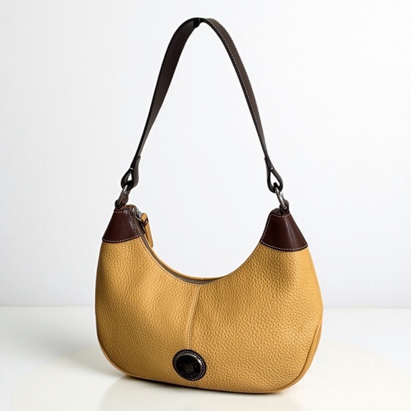 Authentic Dooney & Bourke Yellow Brown Leather Shoulder Hobo Bag - Picture 2 of 13